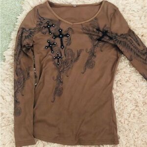 y2k cross shirt grunge long sleeve alt bling